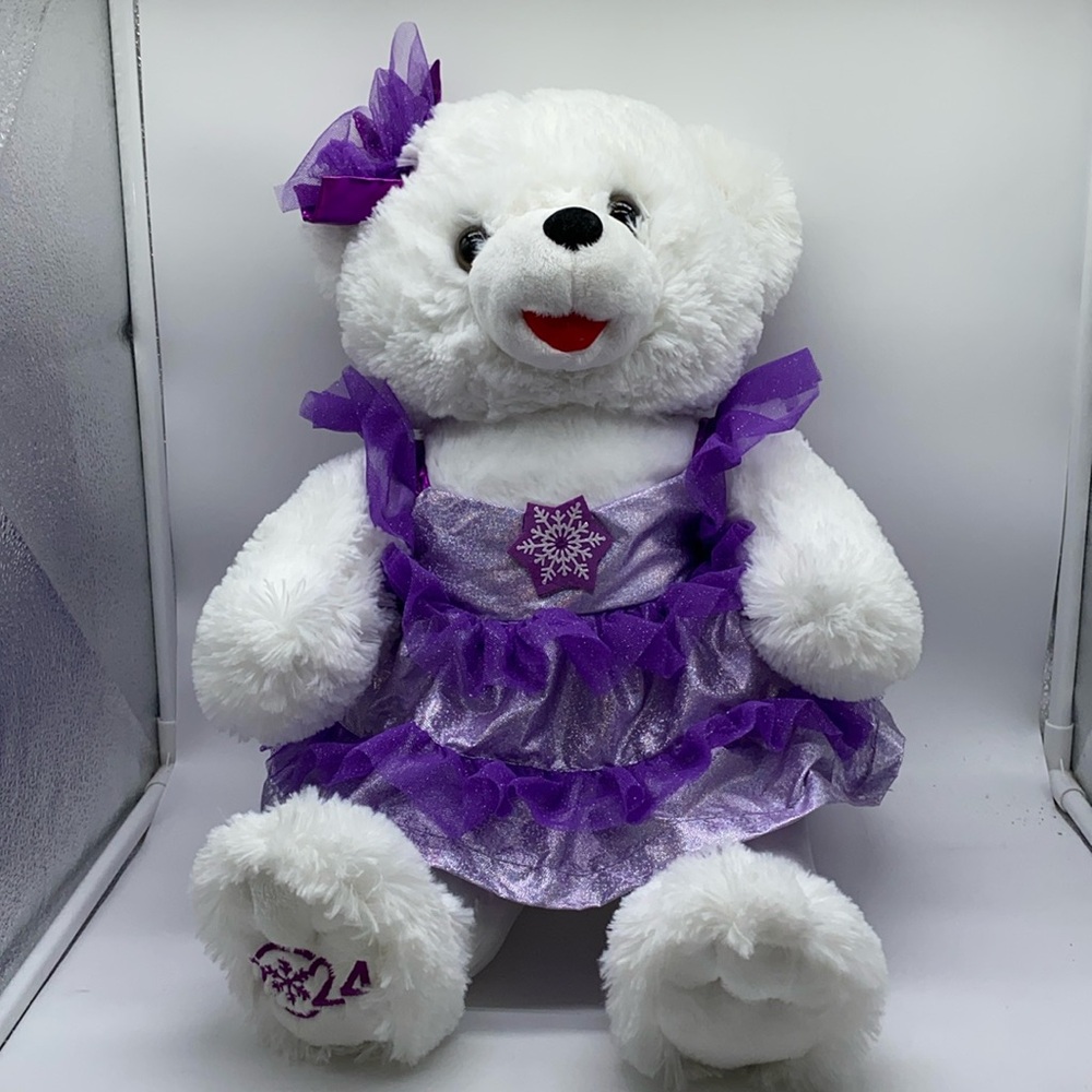 Snowflake Teddy 2024 Plush White Girl Teddy Bear Purple Outfit Holiday Christmas